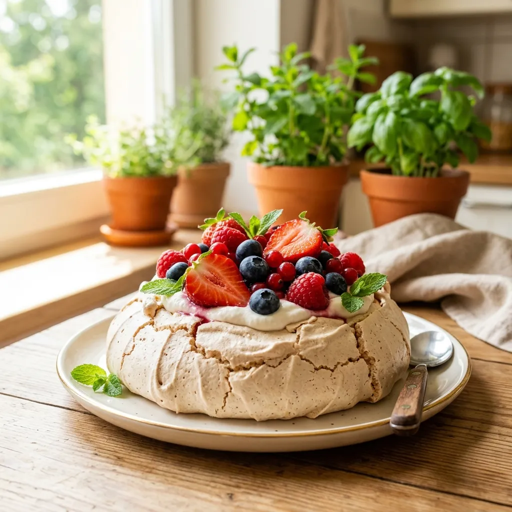 Pavlova fit de frutas vermelhas